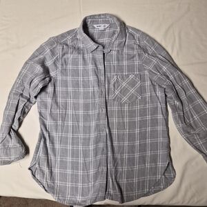 Old Navy The Classic Shirt Gray White Plaid Flannel Button Down - Size L